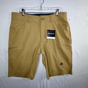 Eddie Bauer First Ascent Guide Pro Shorts Mens 36 Saddle Tan Hiking Flexion NEW
